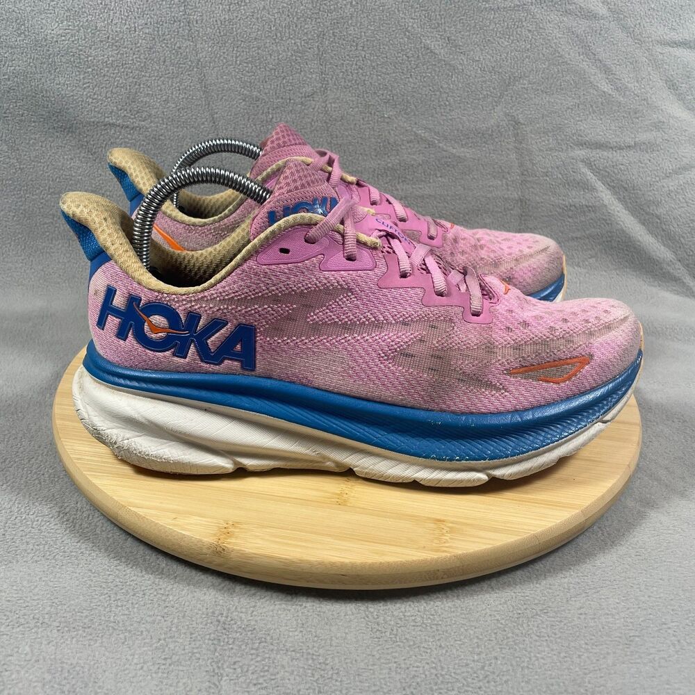 Hoka Clifton 9 Womens Size 10 B Pink Blue Athletic Sneakers Running Shoes